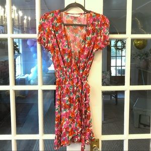 Zara Floral Pink and Red Wrap Dress